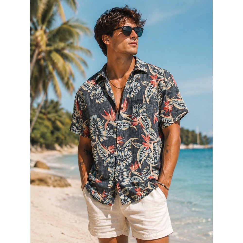 MOLOKAI SURF CO. MEN'S Hawaiian Bird Of Paradise Tropical Vintage Sz L